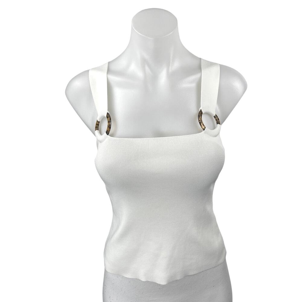 Bar III Women's White Ring Sleeveless Ribbed Knit Square Neck Tank Top Size XS